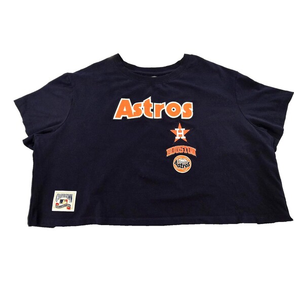 Houston Astros Shirt Womens 2XL Navy MLB Baseball Cooperstown Crop Graphic Tee - Picture 1 of 13